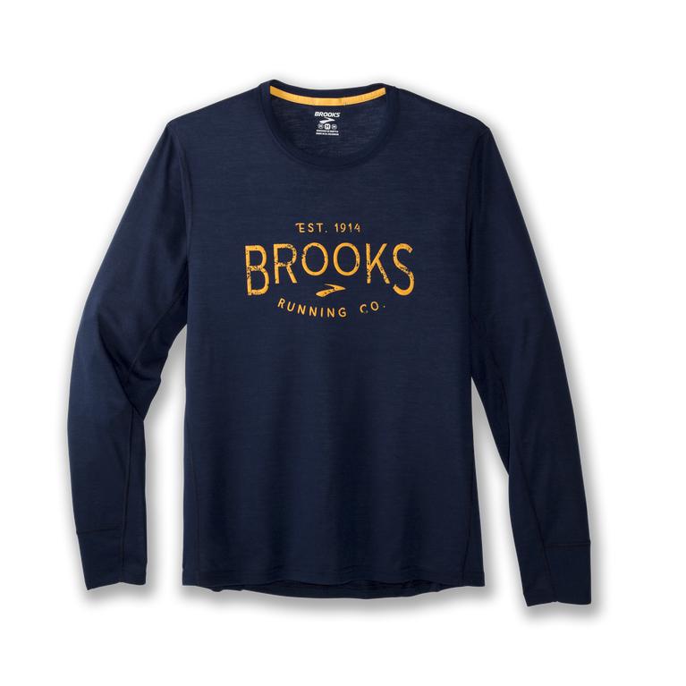Brooks Distance Graphic Men's Long Sleeve Running Shirt - Navy/Heritage (94521-WYTJ)